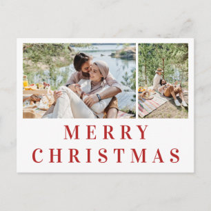 Burgundy Typography Merry Christmas Photo Collage Postcard