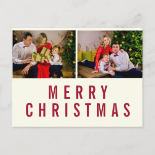 Burgundy Typography Merry Christmas Photo Postcard