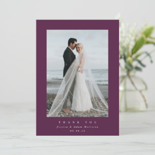 Burgundy Ultra Minimal Single Photo Wedding Thank You Card