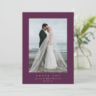 Burgundy Ultra Minimal Single Photo Wedding Thank You Card