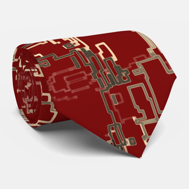 Burgundy Unique Abstract Cool Pattern Tie (Rolled)