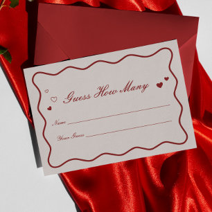 Burgundy Valentine Bridal Shower Guess How Many  Enclosure Card