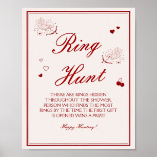 Burgundy Valentine Bridal Shower Ring Game  Poster