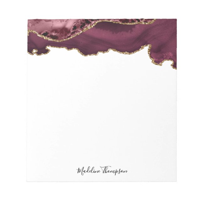 Burgundy Velvet Agate Geode Script Typography Notepad (Front)
