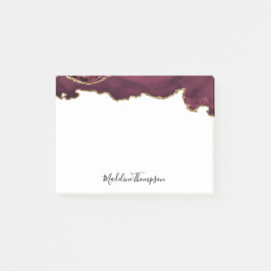 Burgundy Velvet Agate Geode Script Typography Post-it Notes