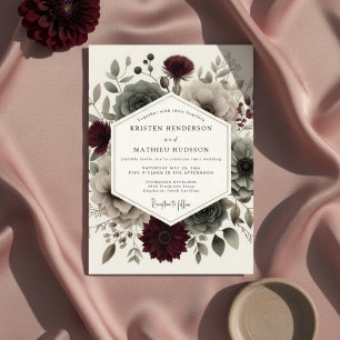 Burgundy Velvet Bloom Ethereal Wedding Invitation
