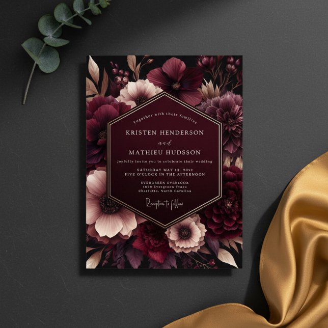 Burgundy Velvet Bloom Wedding Invitation (Creator Uploaded)