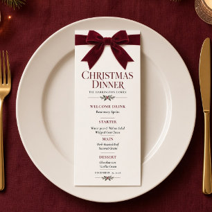 Burgundy Velvet Bow Christmas Dinner Menu