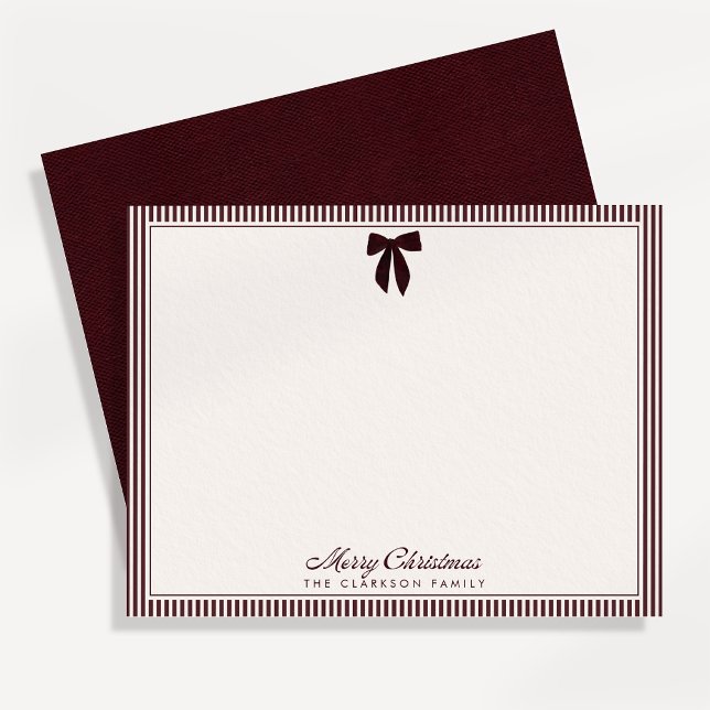Burgundy Velvet Bow Christmas Note Card (Creator Uploaded)