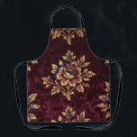 Burgundy Velvet Peony Gold Embroidery Floral  Apron<br><div class="desc">Rich,  opulent luxury in every detail. This exquisite design features large,  lush peonies in deep burgundy velvet with lavish gold metallic embroidery,  accented by midnight blue leaves and delicate stems. A timeless,  regal pattern that radiates sophistication and warmth perfect for those who love classic European inspired luxury florals.</div>