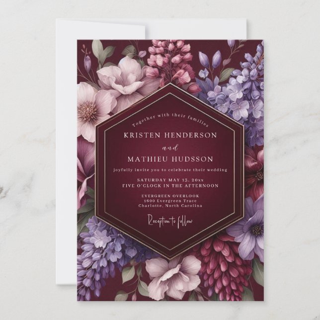 Burgundy Velvet Petal Romance Wedding Invitation (Front)