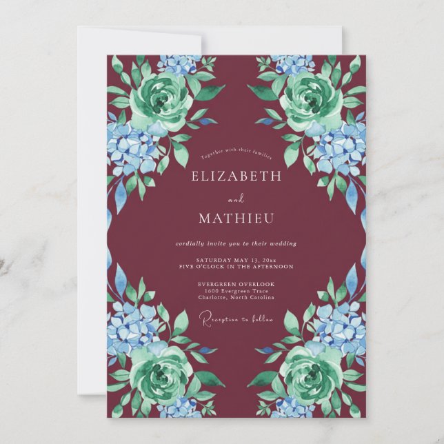 Burgundy Verdant Floral Wedding Invitation (Front)
