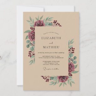 Burgundy Verdant Flourish Wedding Invitation