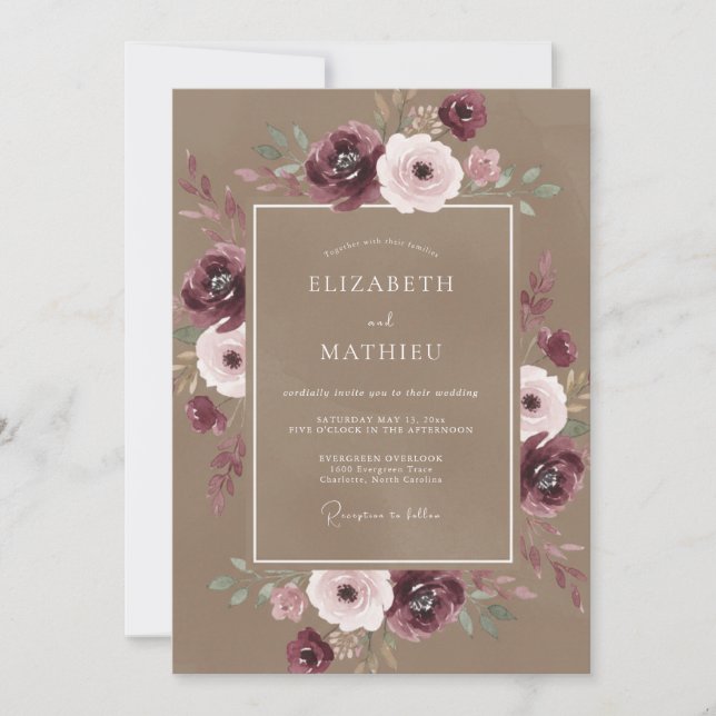 Burgundy Verdant Whimsy Wedding Invitation (Front)