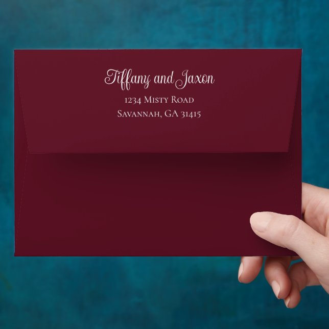 Burgundy Vertical Photo Wedding Envelope (Hand)