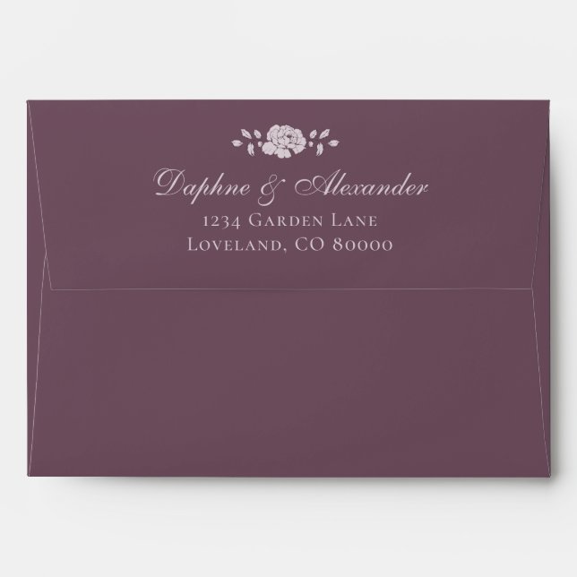Burgundy Vintage Botanical Wedding Envelope (Back (Top Flap))