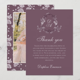 Burgundy Vintage Botanical Wedding Thank You Card
