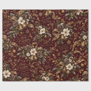Burgundy Vintage Christmas Wrapping Paper, Elegant Paper