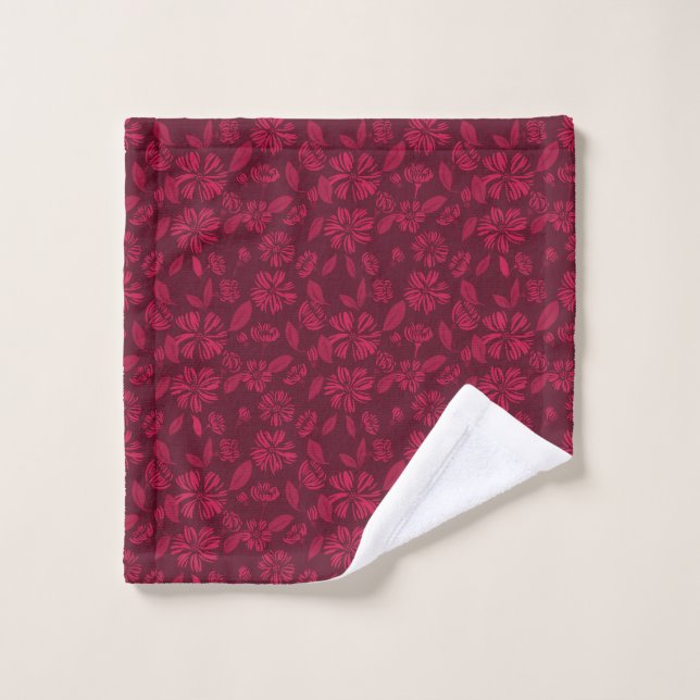 Burgundy Vintage Floral  Bath Towel Set (Wash Cloth)