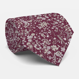 Burgundy Vintage Floral Botanical Pattern Tie