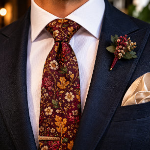 Burgundy Vintage Floral Luxury Autumn Wedding Tie