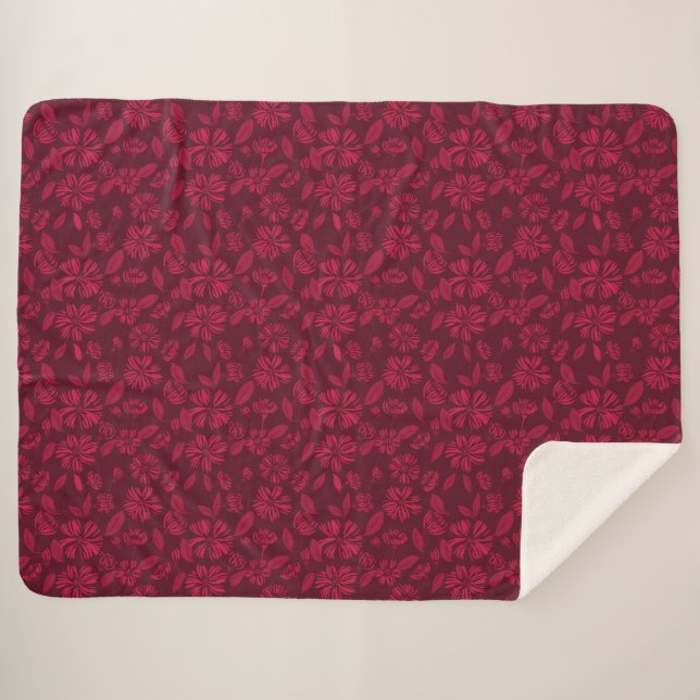 Burgundy Vintage Floral Sherpa Blanket (Front (Horizontal))