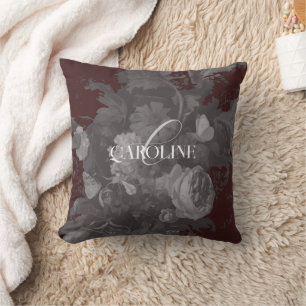 Burgundy Vintage Floral Still Life Artistic Cushion