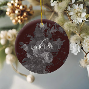 Burgundy Vintage Floral Still Life Stylish Ceramic Ornament