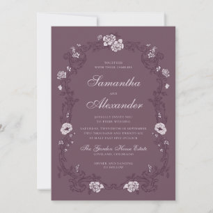 Burgundy Vintage Garden Botanical Wedding Invitation
