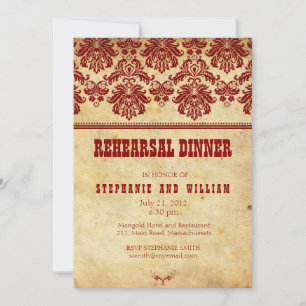 Burgundy Vintage Lace Rehearsal Dinner Card