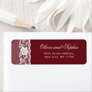 Burgundy Vintage Lace Wedding Return Address Label