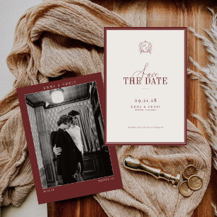Burgundy Vintage Old Money Wedding Photo Save The Date