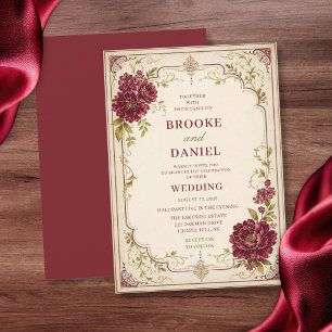 Burgundy Vintage Ornate Frame Wedding Invitation