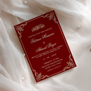 Burgundy Vintage Romantic Script Muslim Wedding Invitation