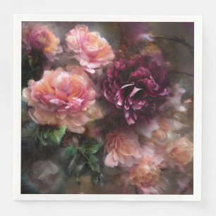 Burgundy Vintage Roses Painted In Old Dutch Style Napkin