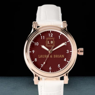 Burgundy Vintage style Monogram Couple names Watch
