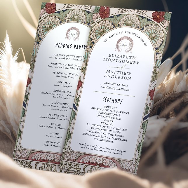 Burgundy Vintage Wedding Program Art Nouveau (Creator Uploaded)