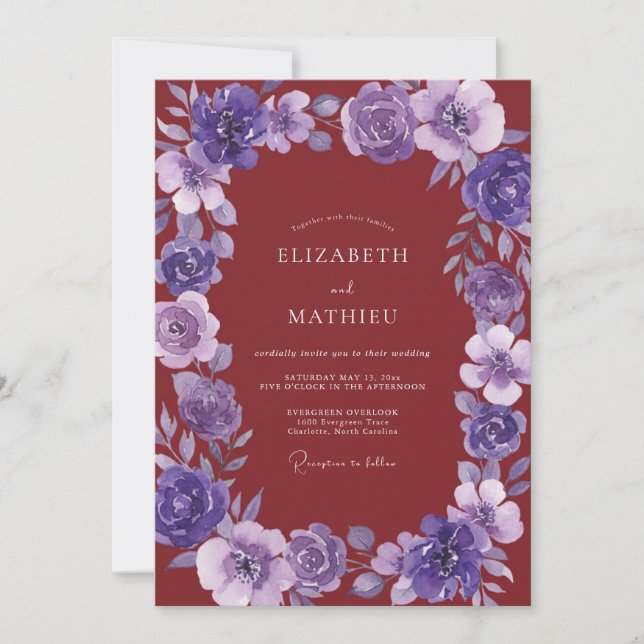 Burgundy Violet Painted Wedding Invitation (Front)