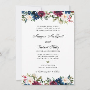 Burgundy Water Colour Floral Design Wedding Invita Invitation
