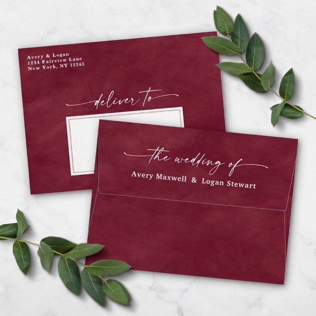 Burgundy Watercolor A7 5x7 Wedding Invitation Envelope (Creator Uploaded)