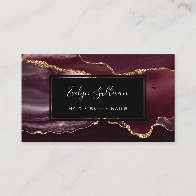 burgundy watercolor agate business card (Front)