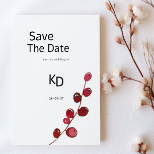Burgundy watercolor berries floral Save The Date Invitation