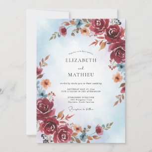 Burgundy Watercolor Fall Wedding Invitation