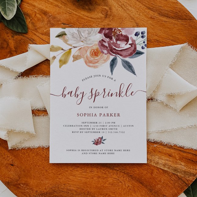 Burgundy Watercolor Floral | Baby Sprinkle Invitation (Creator Uploaded)