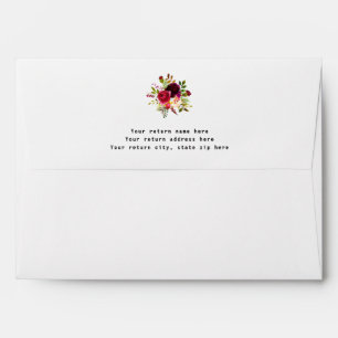 Burgundy watercolor floral bouquet return address envelope
