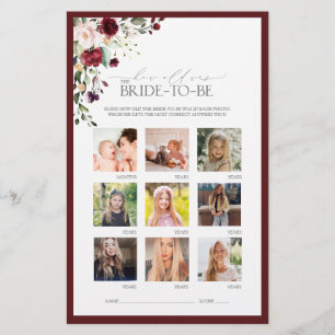 Burgundy Watercolor Floral Bridal Shower Game