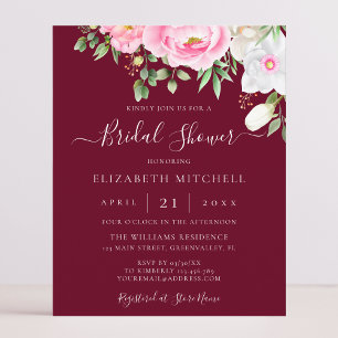 Burgundy Watercolor Floral Bridal Shower Invite