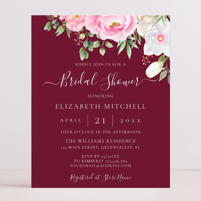 Burgundy Watercolor Floral Bridal Shower Invite (Creator Uploaded)