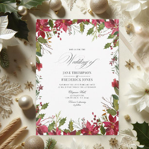 Burgundy Watercolor Floral Christmas Wedding Invitation