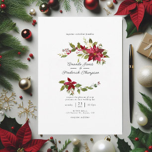 Burgundy Watercolor Floral Christmas Wedding Invitation
